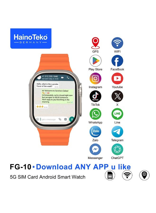 Haino Teko ساعة هينو تيكو FG-10 5G الذكية بنظام أندرويد مع فتحة بطاقة SIM وكاميرا دوارة ودعم متجر التطبيقات مصممة للسيدات والرجال فضي - Image 1